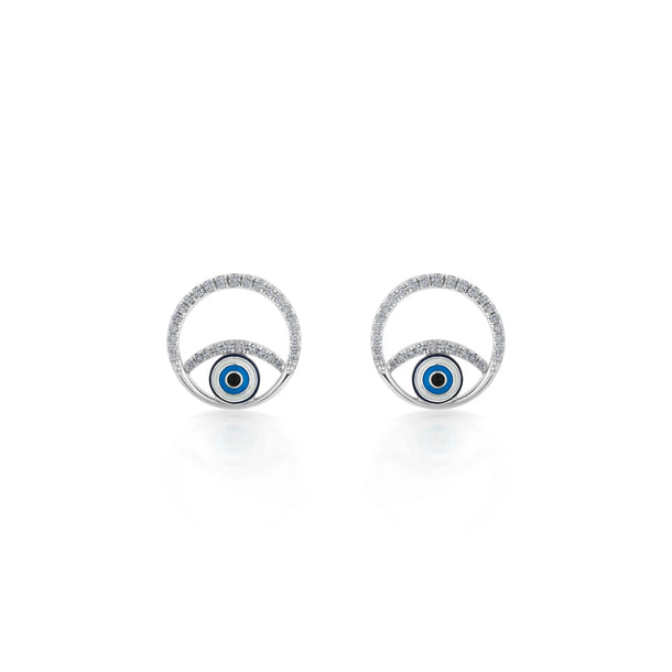 Quirky Evil Eye Halo Studs - Zen Diamond India