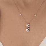 Solitaire Twin Teardrop Halo Necklace