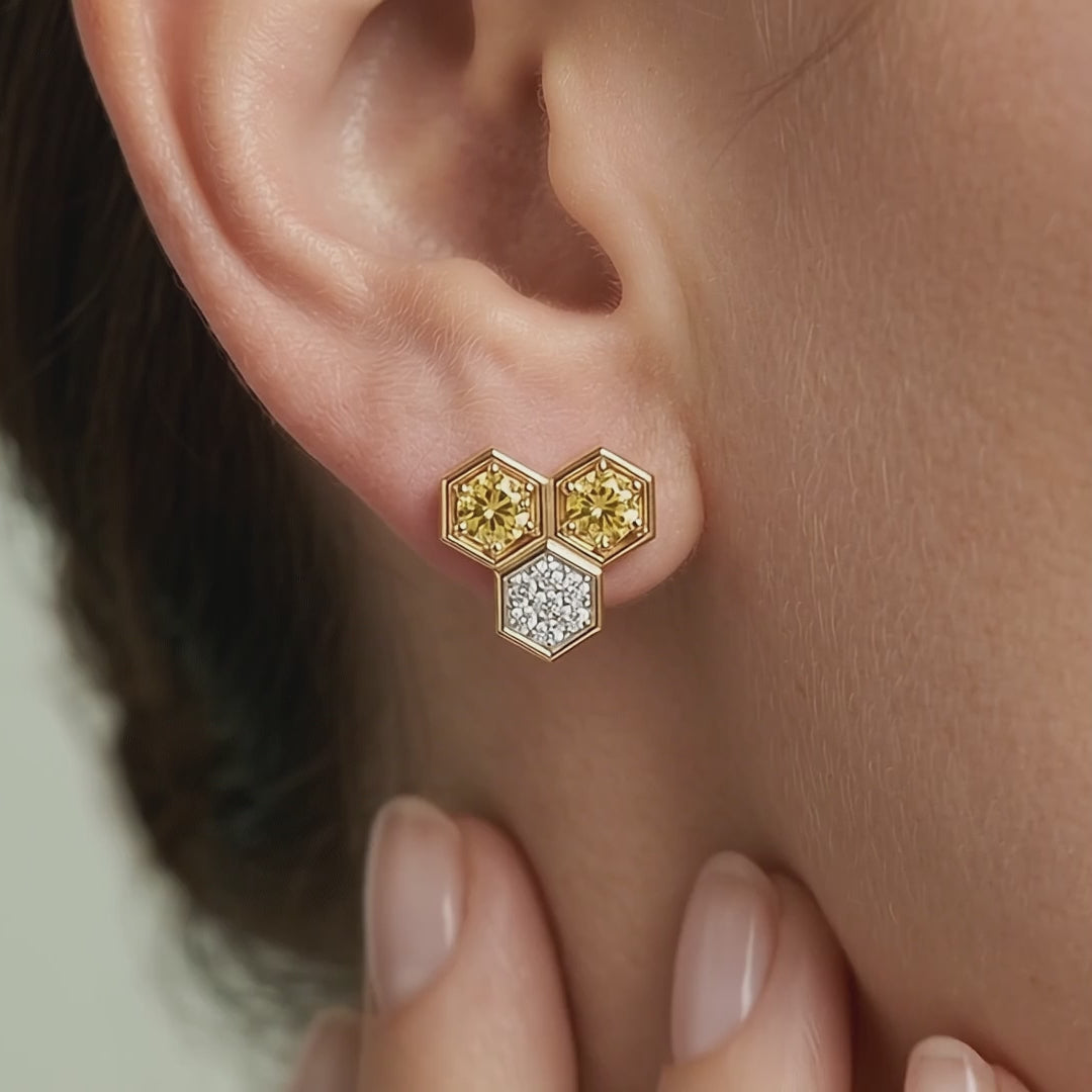 Gem Pop Golden Trio Hexagon Spark Studs
