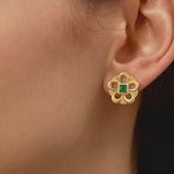 Aria Emerald Bloom Gold Studs