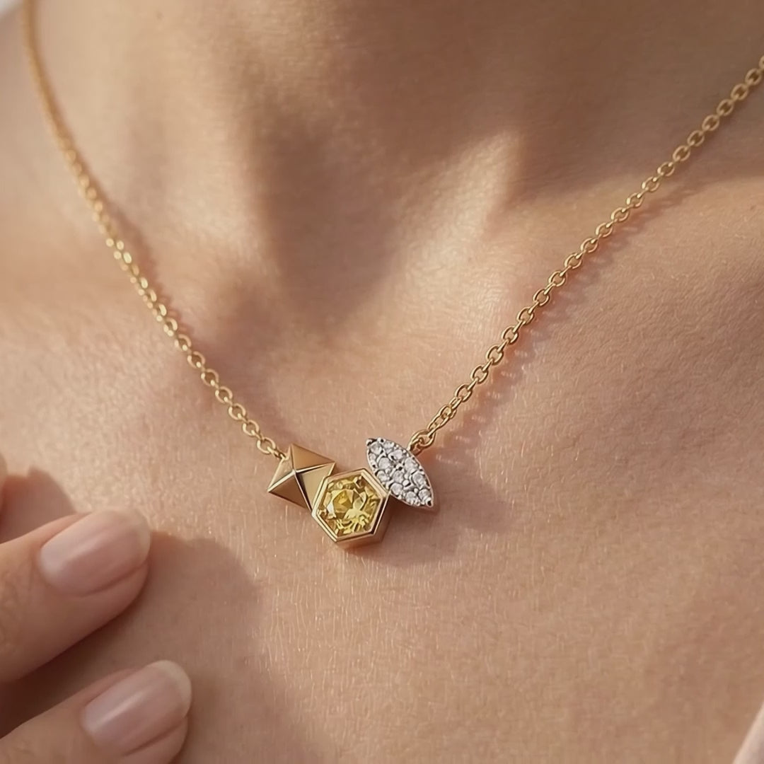 Gem Pop Golden Hexa Luminous Geometric Halo Pendant